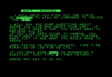 Bart Economy screenshot for Commodore PET