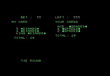 Blackjack screenshot for Commodore PET