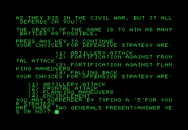 Civil War screenshot for Commodore PET
