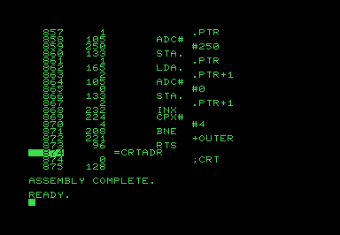 ASM screenshot for Commodore PET
