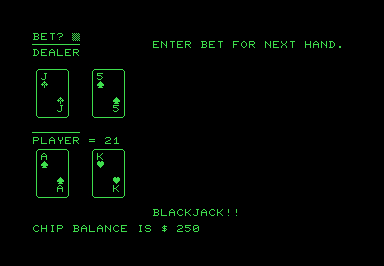 BJack screenshot for Commodore PET