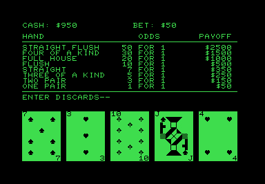 Poker screenshot for Commodore PET