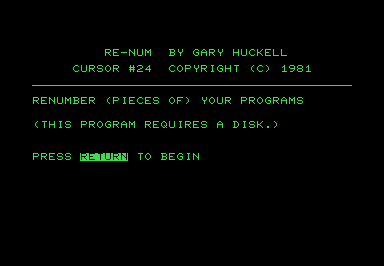 Re-Num screenshot for Commodore PET