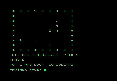 Frog Race screenshot for Commodore PET