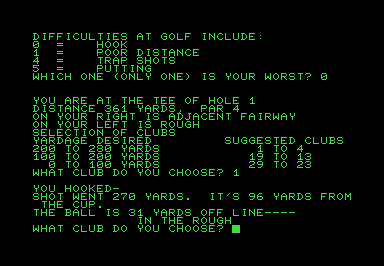 Golf (text) screenshot for Commodore PET