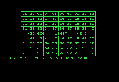 Keno screenshot for Commodore PET