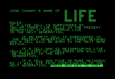 Life (John Conway) screenshot for Commodore PET