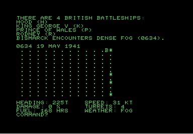 North Atlantic Convoy Raider screenshot for Commodore PET