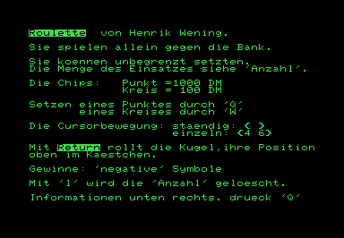 Roulette screenshot for Commodore PET