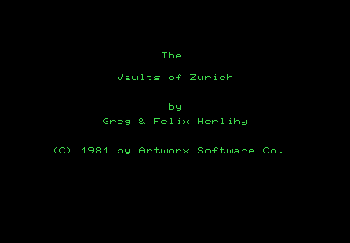 Vaults of Zurich, The screenshot for Commodore PET