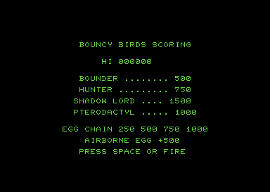 Bouncy Birds (Joust) 16K screenshot for Commodore PET