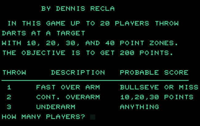Darts screenshot for Commodore PET