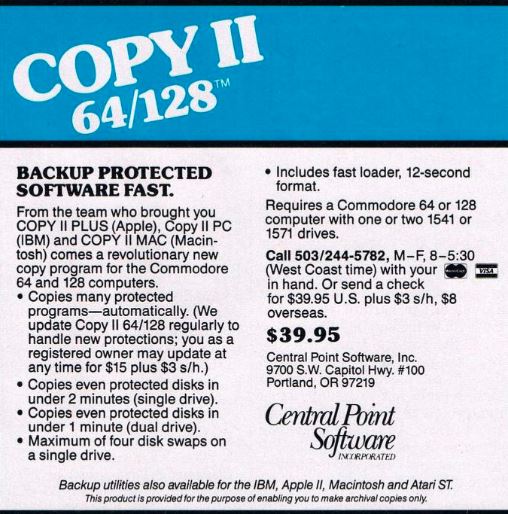 Copy II 64/128 advertisement — Central Point Software