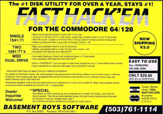 Fast Hack'em v3.0 advertisement — Basement Boys Software