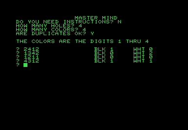 Mastermind (x) | Classic retro game for the Commodore PET Computer
